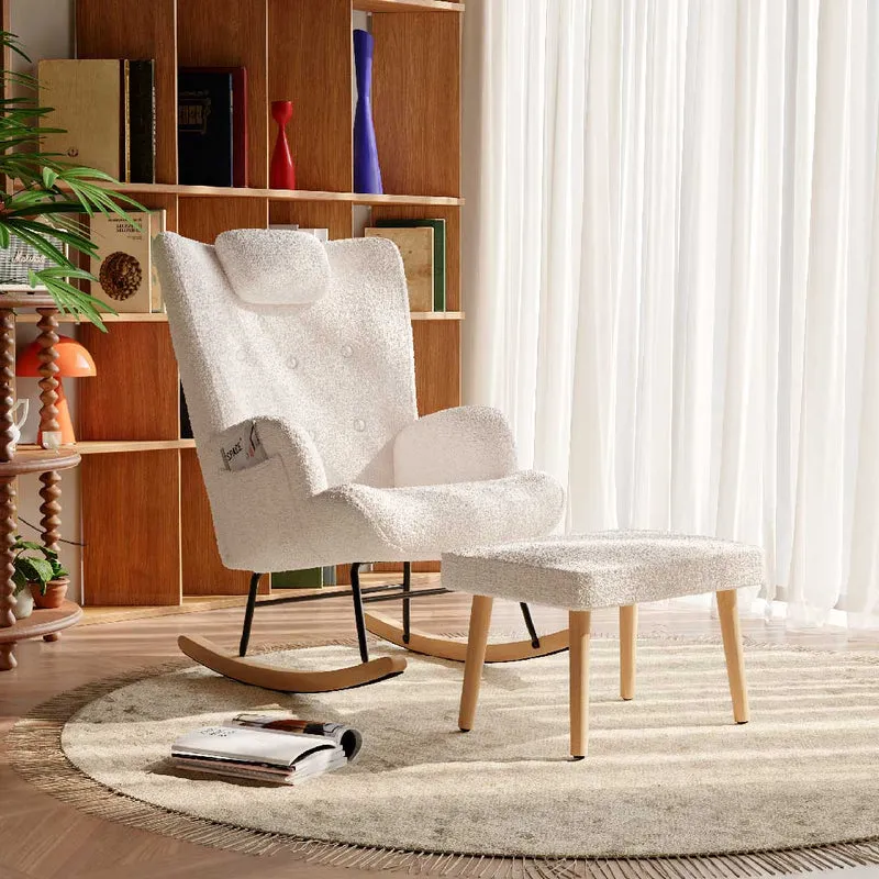 Yelenaro Bouclé Schaukelstuhl mit Hocker – Still- & Relaxsessel mit Kopfstütze
