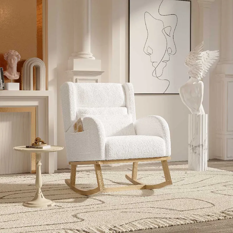 Yelenaro Schaukelstuhl mit Kissen – Teddy Relaxsessel Schlafsessel aus Holz & Samt und ergonomisch