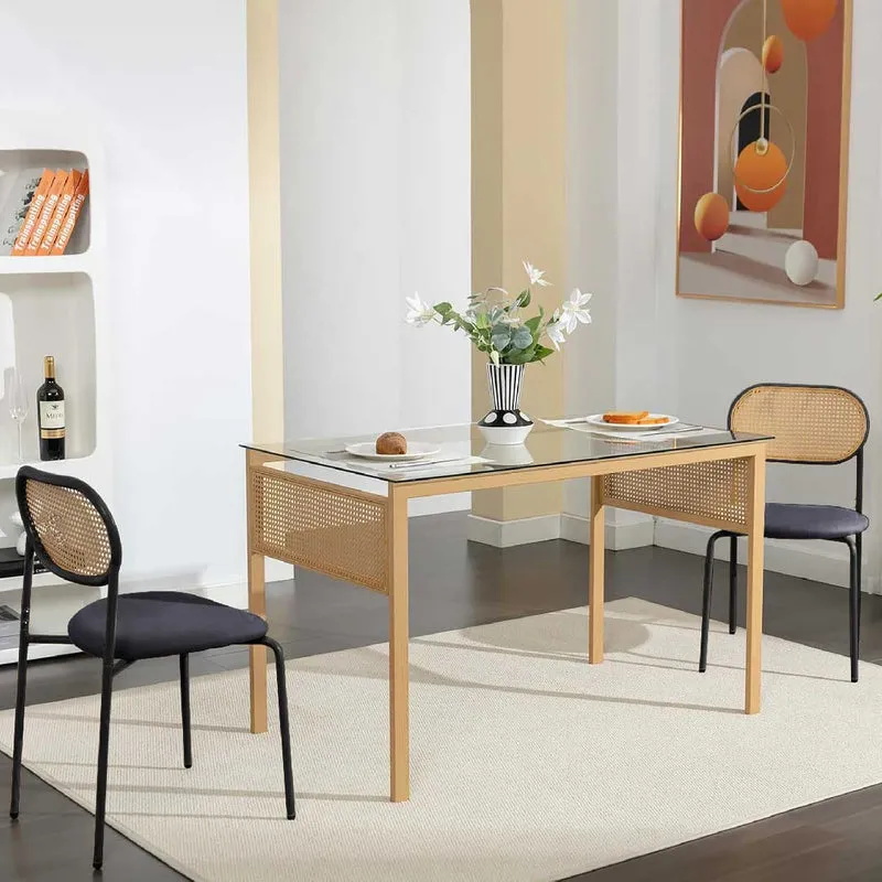 Yelenaro Esszimmerstühle 2er Set mit Rattan-Rückenlehne & Polstersitz