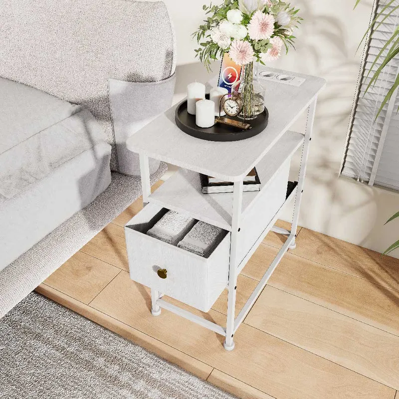 YELENARO Nachttisch mit Steckdose & USB – Beistelltisch mit Schublade