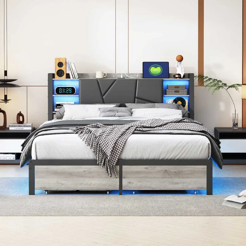Yelenaro LED-Bett mit USB & Stauraum – stabiles Polsterbett mit Schubladen