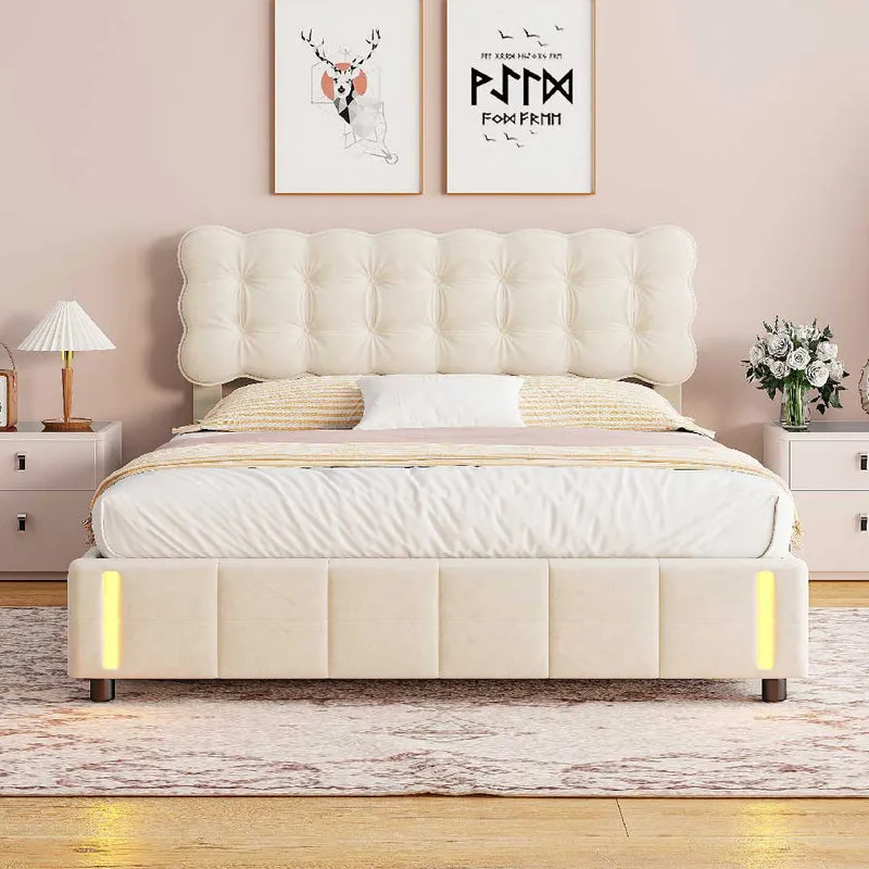 Yelenaro Polsterbett mit Stauraum & LED – Samtbett mit Sensorlicht