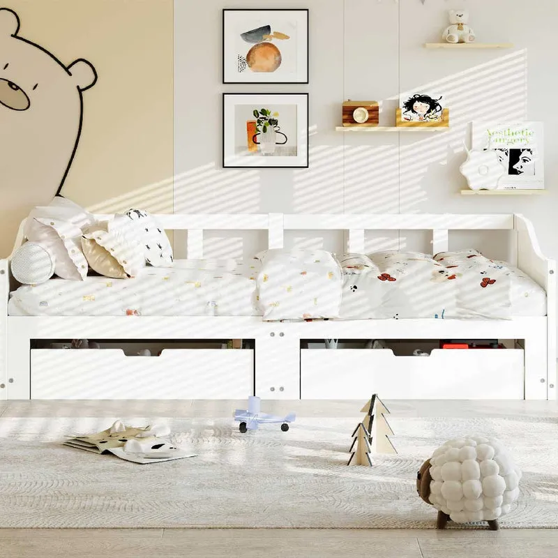 Yelenaro Ausziehbares Tagesbett 90/180×200 cm aus Massivholz mit 2 Schubladen