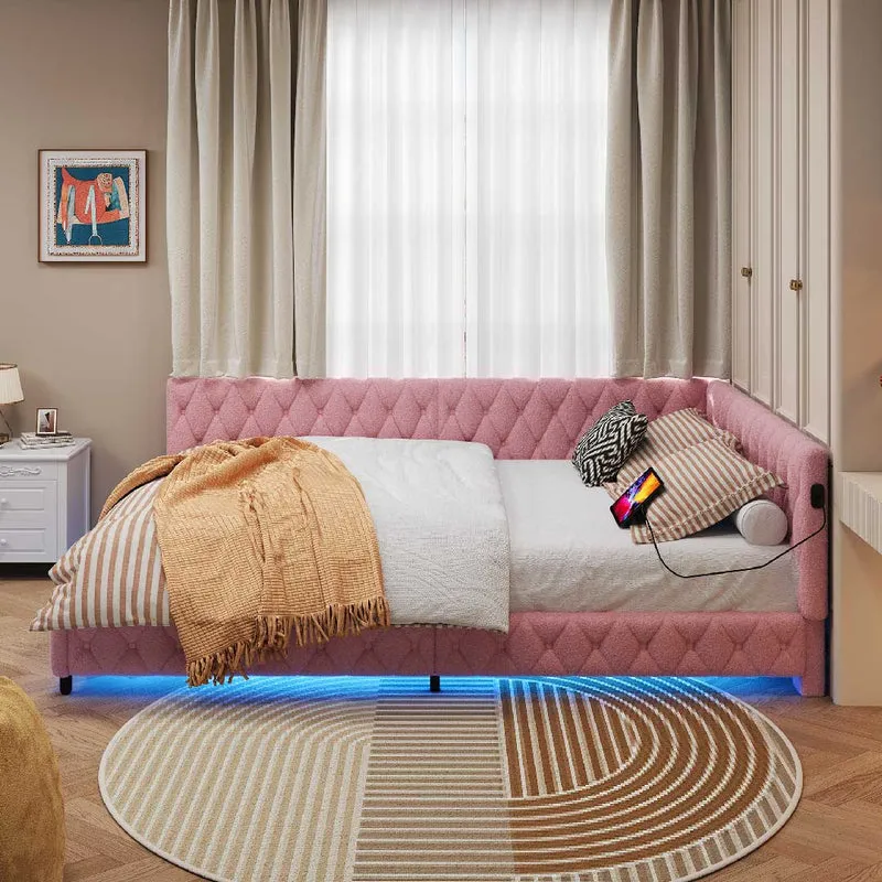 Yelenaro Tagesbett 140×200 cm – Vollwertiges Polsterbett mit Lattenrost, LED & USB