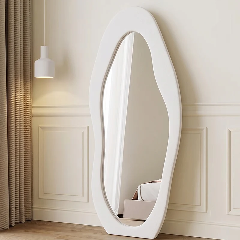 Modern Minimalist MDF Velvet Glass Wavy Full-Length Floor Mirror For Bedroom & Living Room