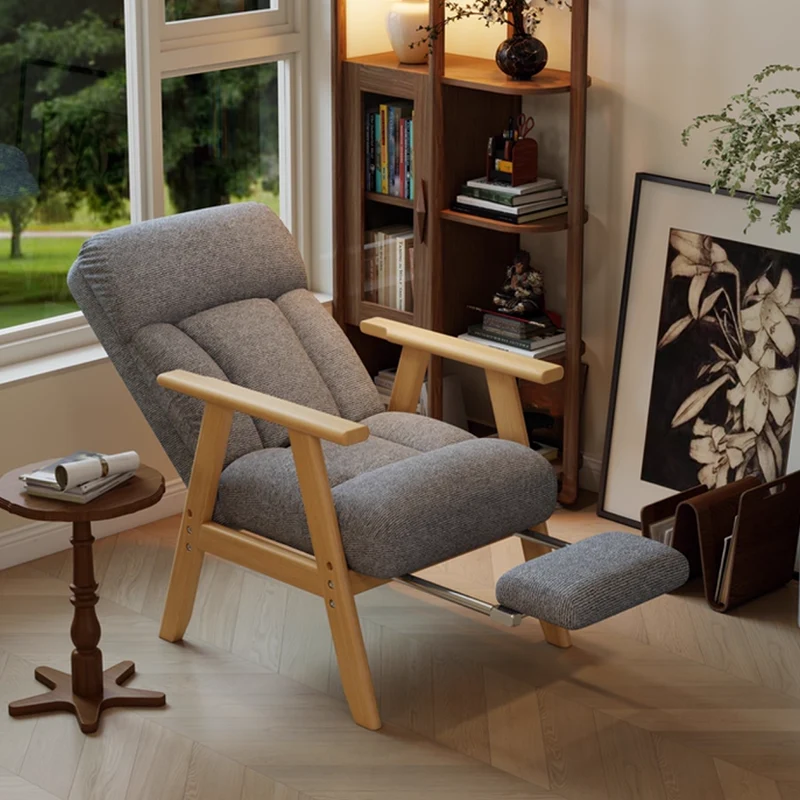 Contemporary Nordic Solid Wood & Chenille Metal Lounge Chair With Adjustable Backrest And Armrests For Living Room & Bedroom
