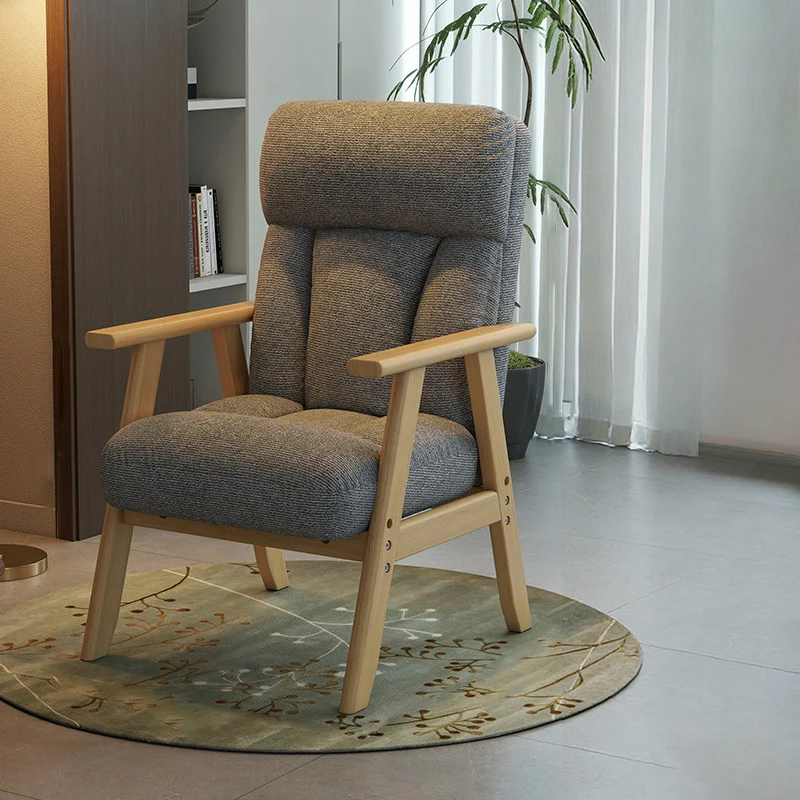 Contemporary Nordic Solid Wood & Chenille Metal Lounge Chair With Adjustable Backrest And Armrests For Living Room & Bedroom