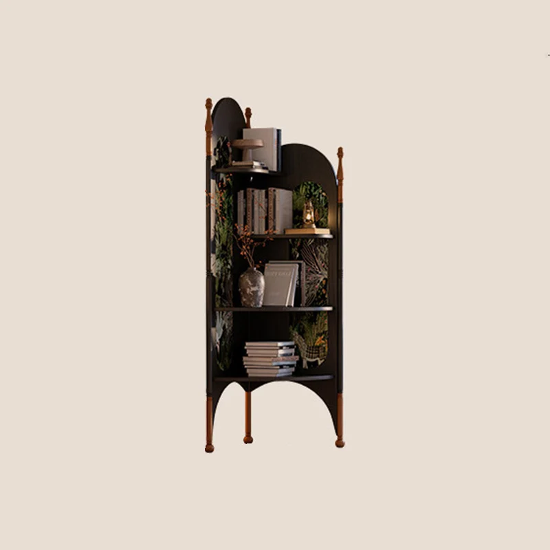 Rustic Study Solid Ash Wood Corner Shelf Unit - French Bookshelf With 4/6-Tier Storage With Velvet Accents, Room Divider For Living Room