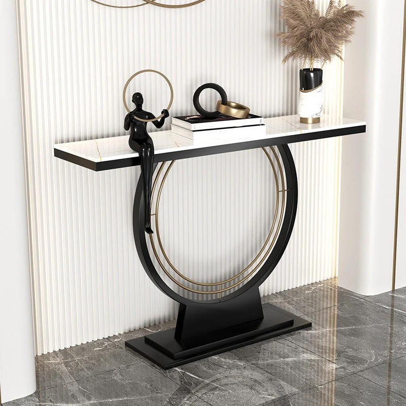 31.5" Tall Stone Accent Table Stain Resistant Console Table with 1 Shelf