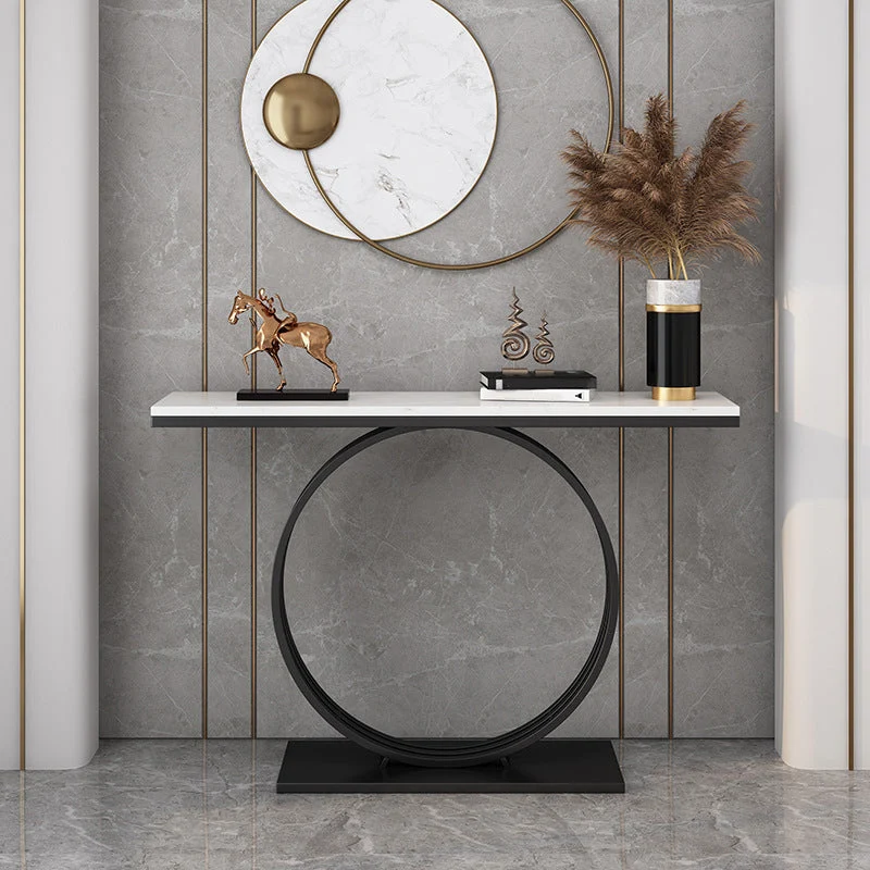 31.5-inch Tall Marble Console Table Rectangle End Table with Shelf