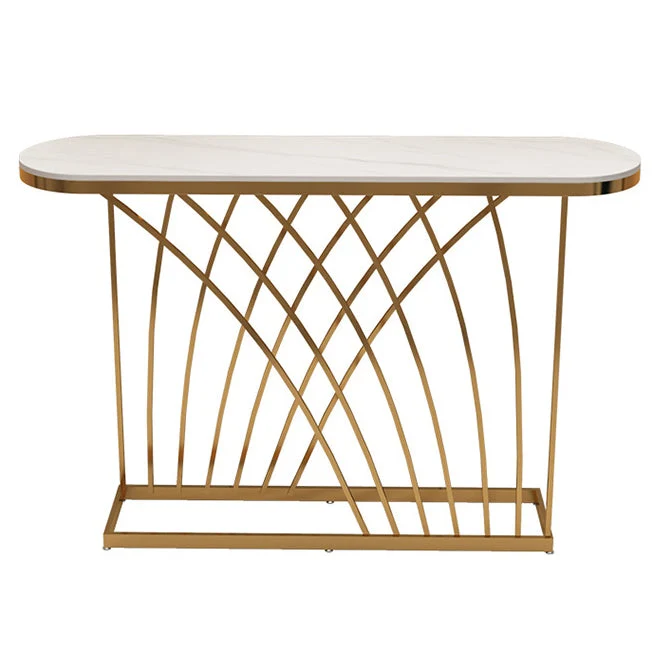 31.5" Tall Hall Console Table Stone Oval Accent Table with Shelf