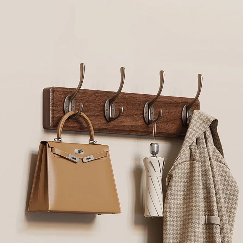 Contemporary Nordic Rectangular Rubberwood Finger-Jointed Wood Zinc Alloy Wall-Mounted Coat Rack Hall Tree For Bedroom & Entryways