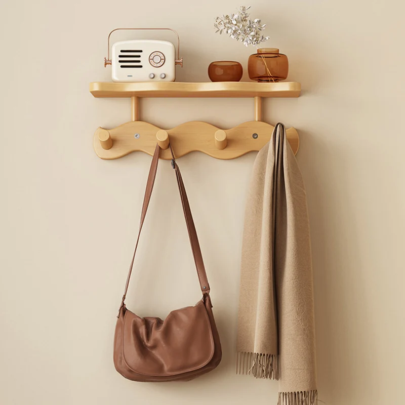 Contemporary Nordic Rectangular Wavy Nan Bamboo Medium Density Fiberboard Wall-Mounted Coat Rack Hall Tree 1/2 Tier For Bedroom & Entryways