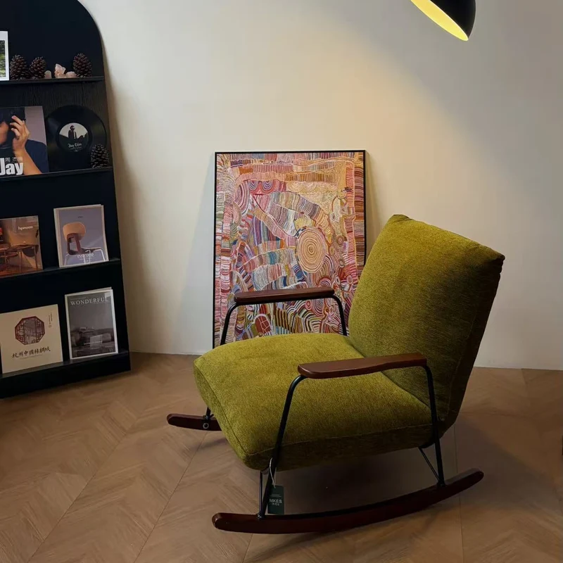 Mid-Century Adjustable Chenille & Sherpa Fabric Rocking Chair - Single Lounge Chair For Living Room