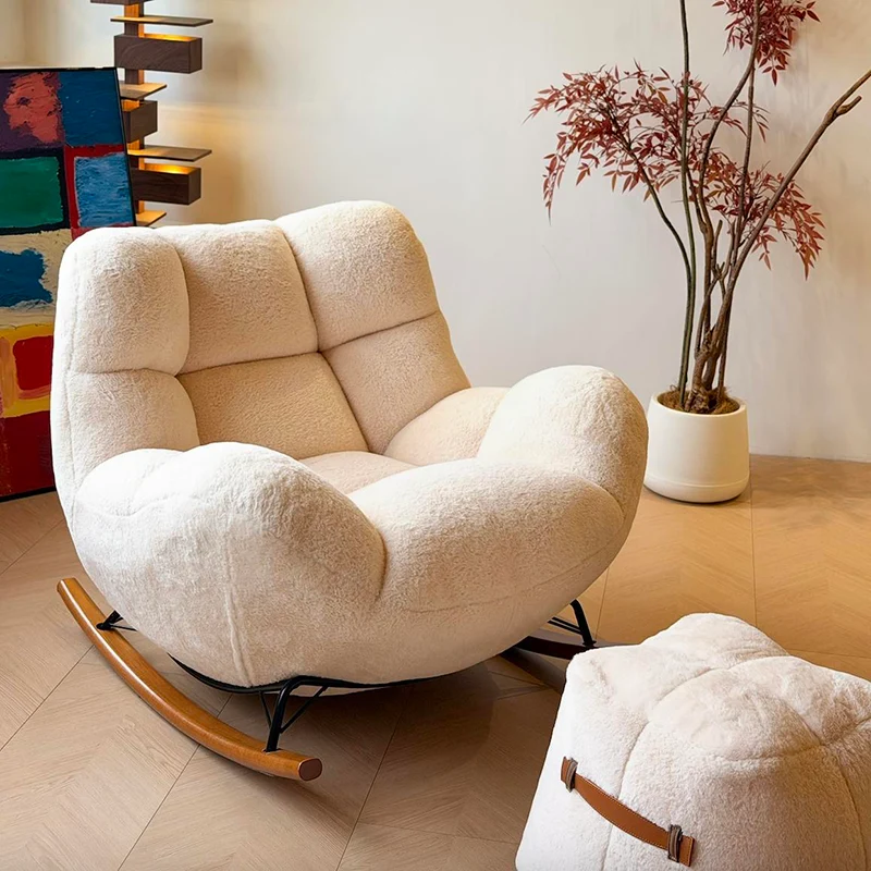 Nordic Plush Rocking Chair With Footrest - Petal Cozy Accent Chair For Living Room