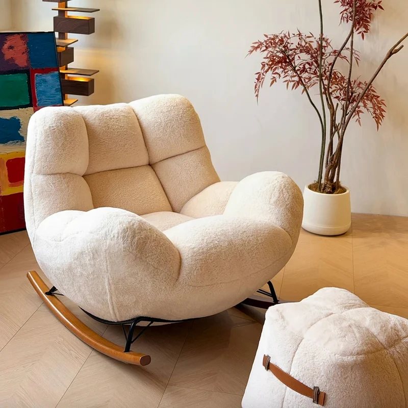 Nordic Plush Rocking Chair With Footrest - Petal Cozy Accent Chair For Living Room