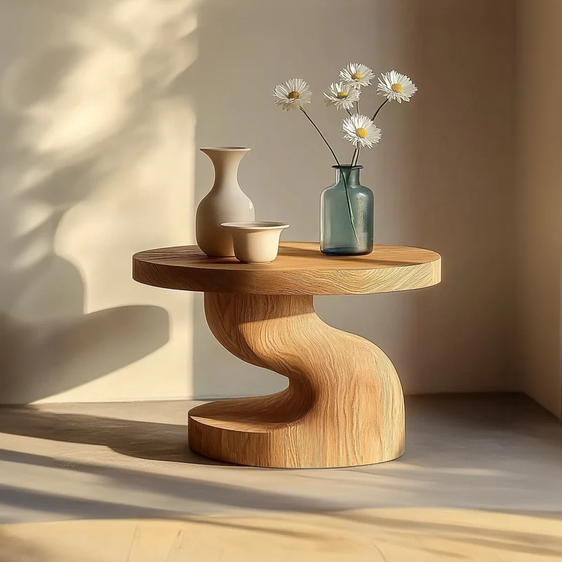 Spry Interior Organic Modern End Table, Solid Wood Accent Side Table for Living Room & Bedroom Nightstand, Handcrafted Pedestal Design SINLKIBT194