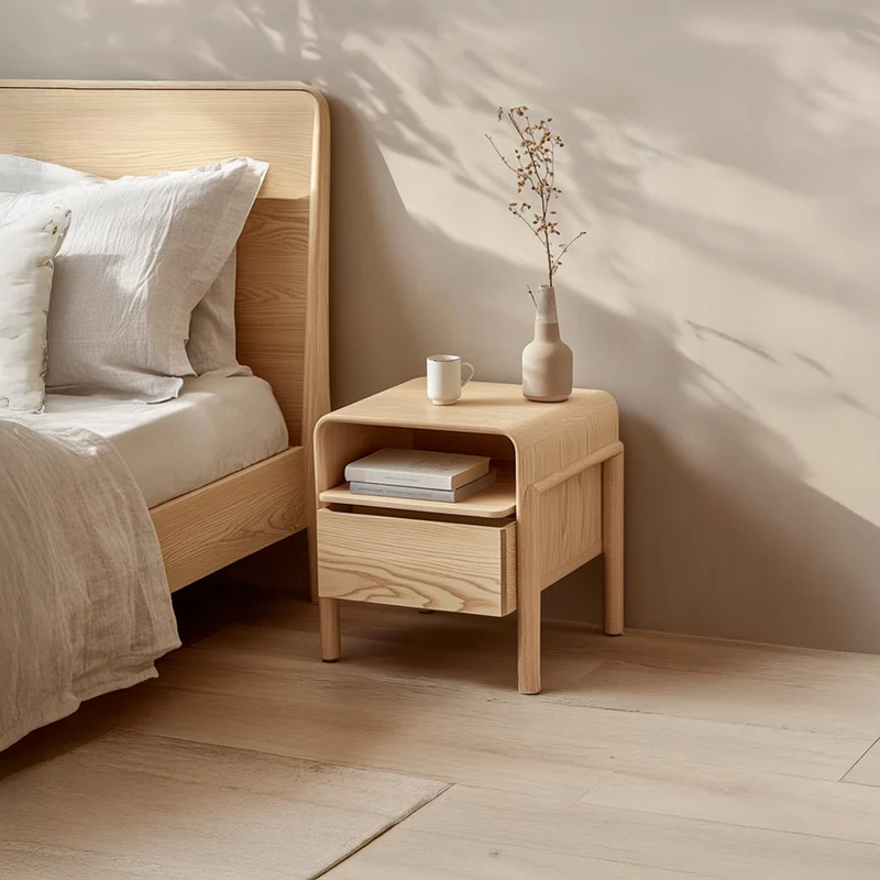 Spry Interior Mid Century Modern Bedside Table, Solid Wood Bedroom Nightstand with Storage Shelf, Rustic Accent End Table, Handcrafted SINLSABT178