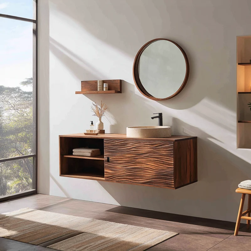 Spry Interior Rustic Cabinet Bathroom Vanity, Contemporary Solid Wood Wall-Mounted Washstand, Floating Bathroom Storage Credenza SINLSABRV238
