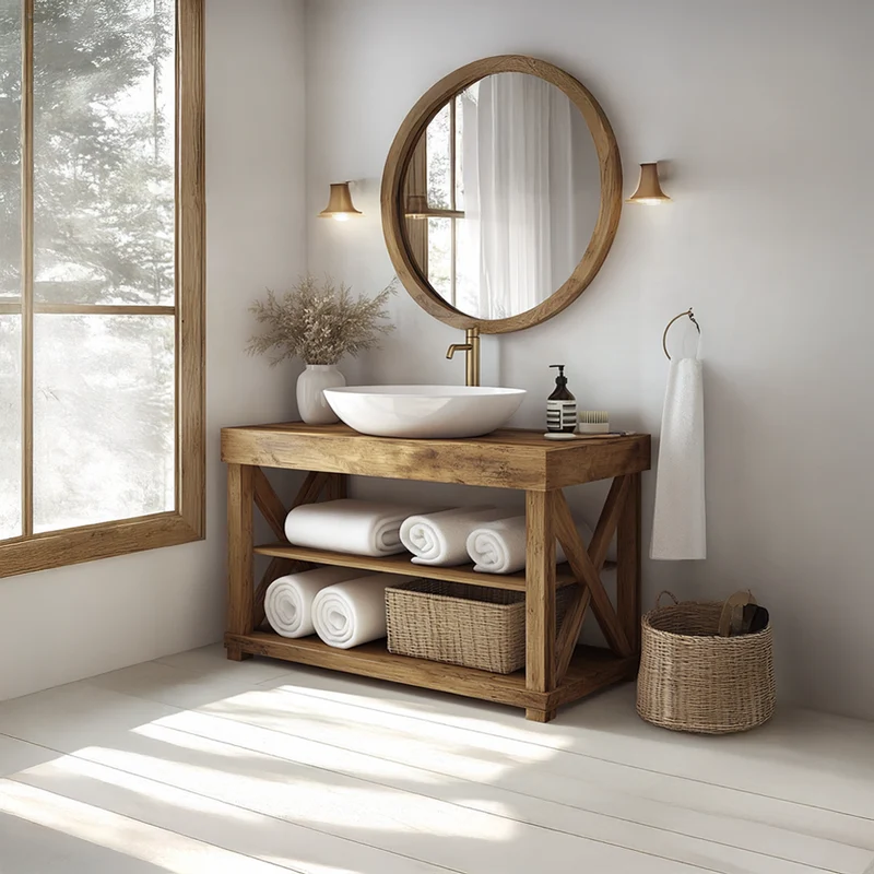 Mid Century Wood Bathroom Vanity Table Minimalist Bathroom Design SINLSABRV197