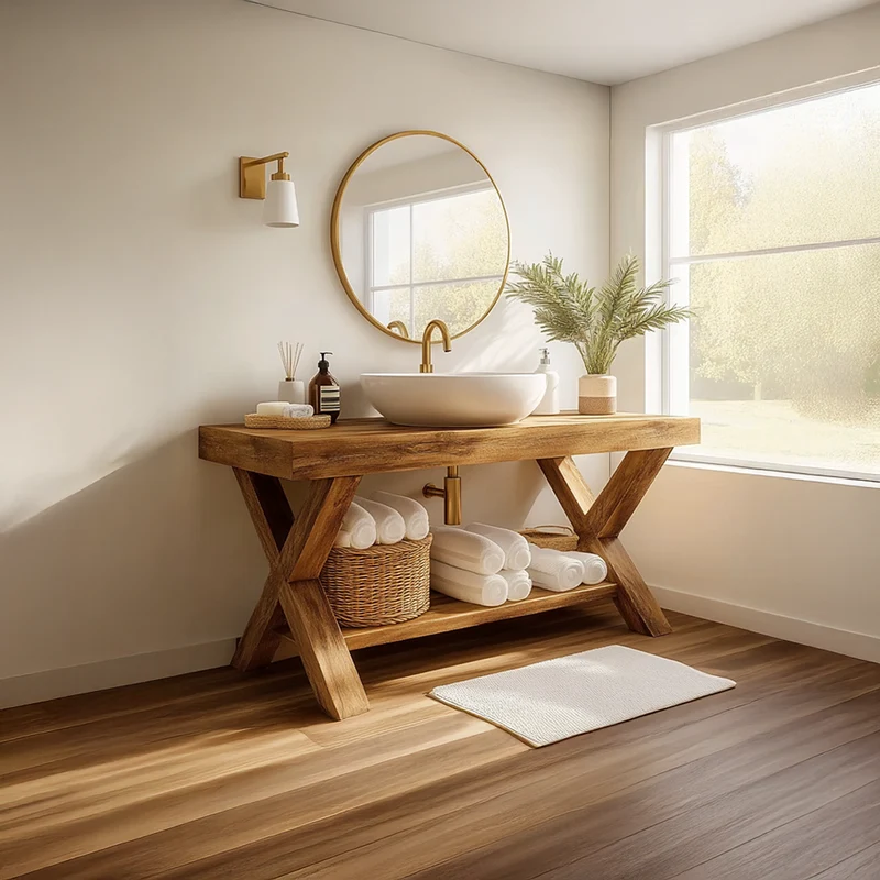 Spry Interior Mid Century Bathroom Vanity Table, Solid Wood Modern Single Washstand Cabinet, Handcrafted Bathroom Storage Console SINLSABRV196