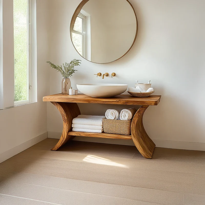Spry Interior Rustic Wood Bathroom Vanity Table, Handcrafted Solid Wood Single Washstand Countertop, Farmhouse Bath Console Stand SINLSABRV200