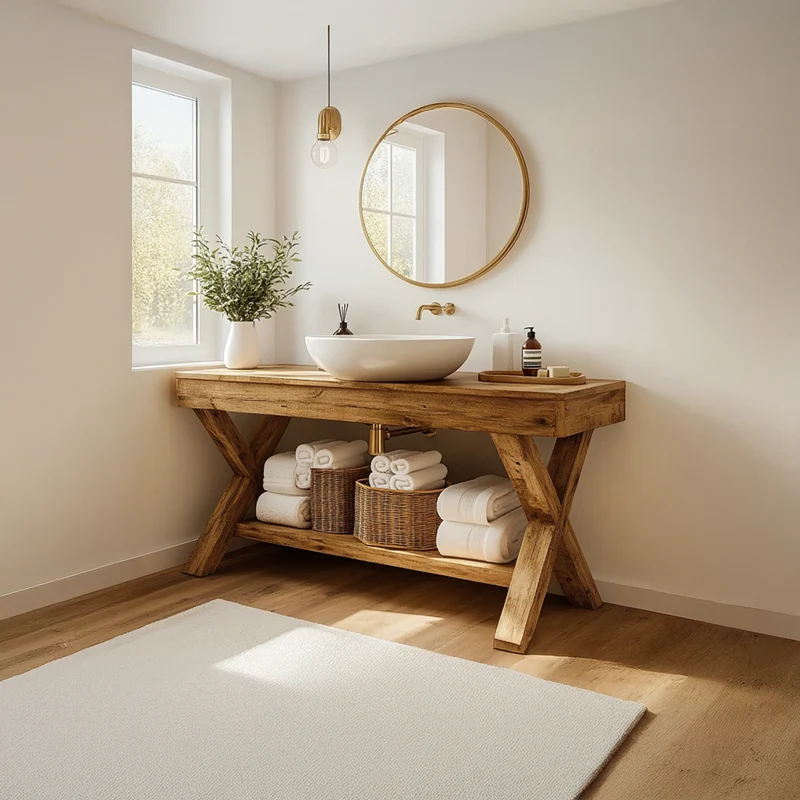 Spry Interior Rustic Bathroom Vanity Table, Solid Wood Single Washstand Cabinet for Farmhouse Bathroom Decor, Handcrafted Storage SINLSABRV199