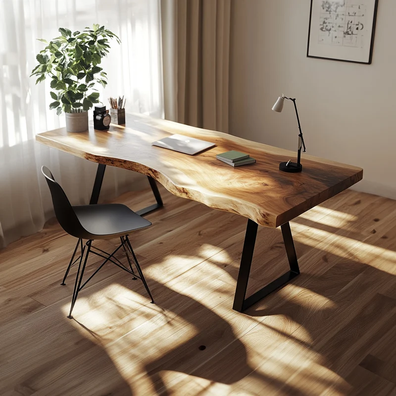 Spry Interior Rustic Live Edge Writing Desk, Solid Natural Wood Computer Table for Home Office, Study & Reading Room Workspace SINLKIDK034