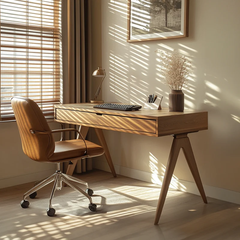 Spry Interior Contemporary Linear Work Desk, Solid Wood Minimalist Computer Writing Table for Home Office, Bedroom Study Desk SINLKIDK047