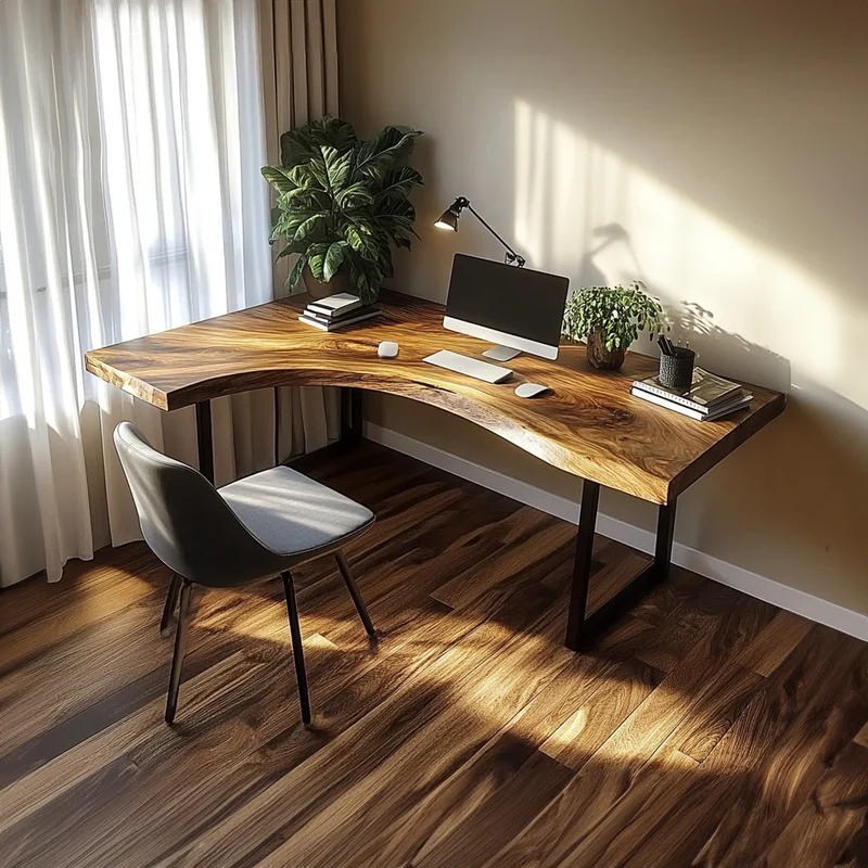 Spry Interior Rustic Organic Office Desk, Solid Wood Writing Computer Table for Bedroom, Studio & Home Office Study Workspace SINLKIDK035