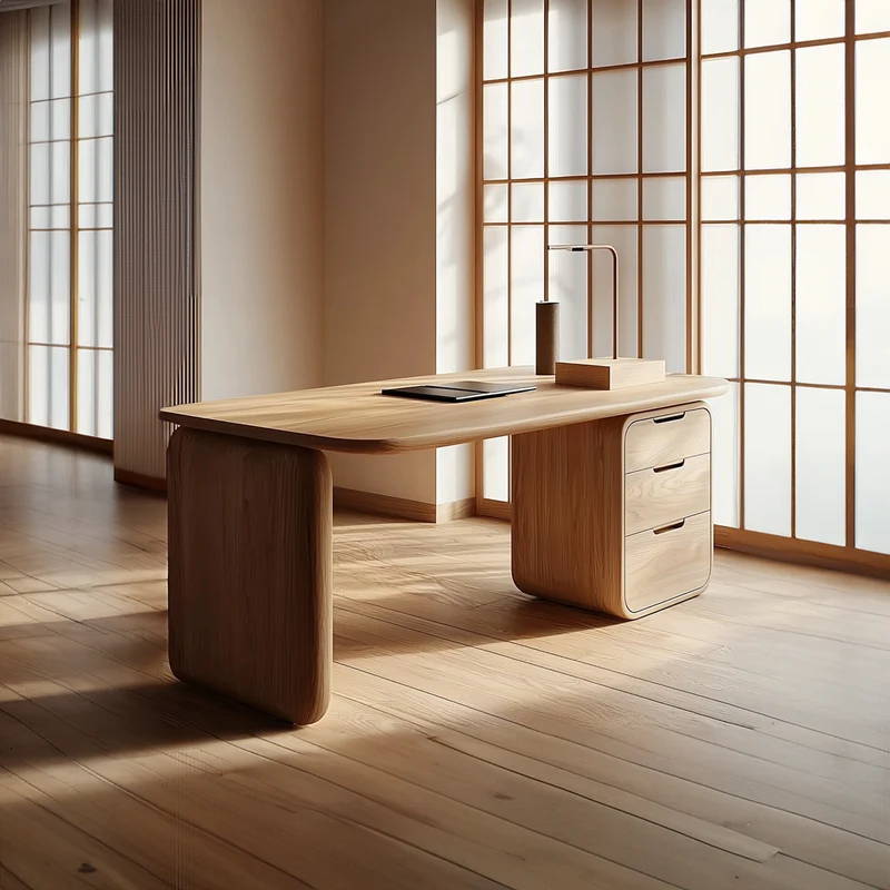 Spry Interior Japandi Serene Office Desk, Minimalist Solid Wood Computer Writing Table for Home Office & Creative Studio Workspace SINLKIDK059