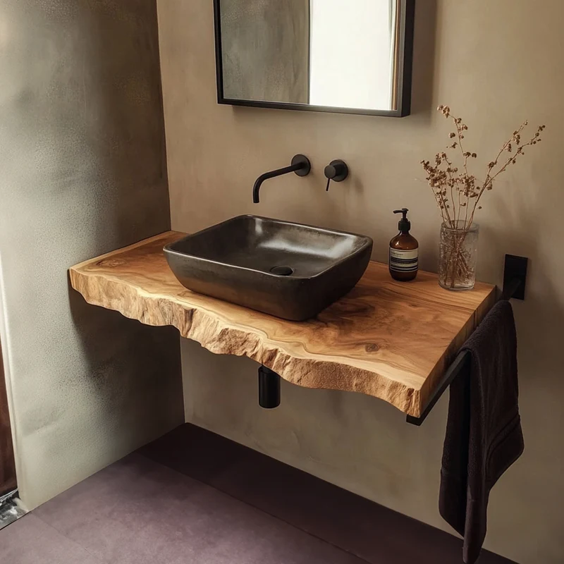 Mid Century Bathroom Vanity Shelf Live Edge Wood Bathroom Decor SINLKIBRV223
