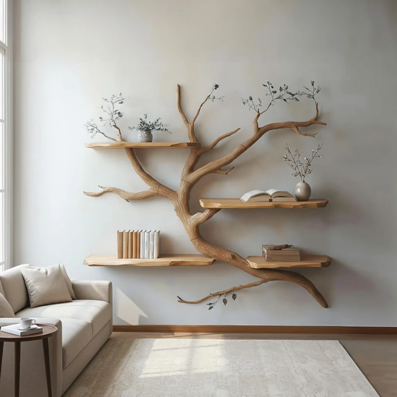 Spry Interior Artistic Wall Display Shelf, Creative Branch Shaped Floating Wood Bookshelf for Studio, Bedroom & Living Room Decor SINLKITBS109