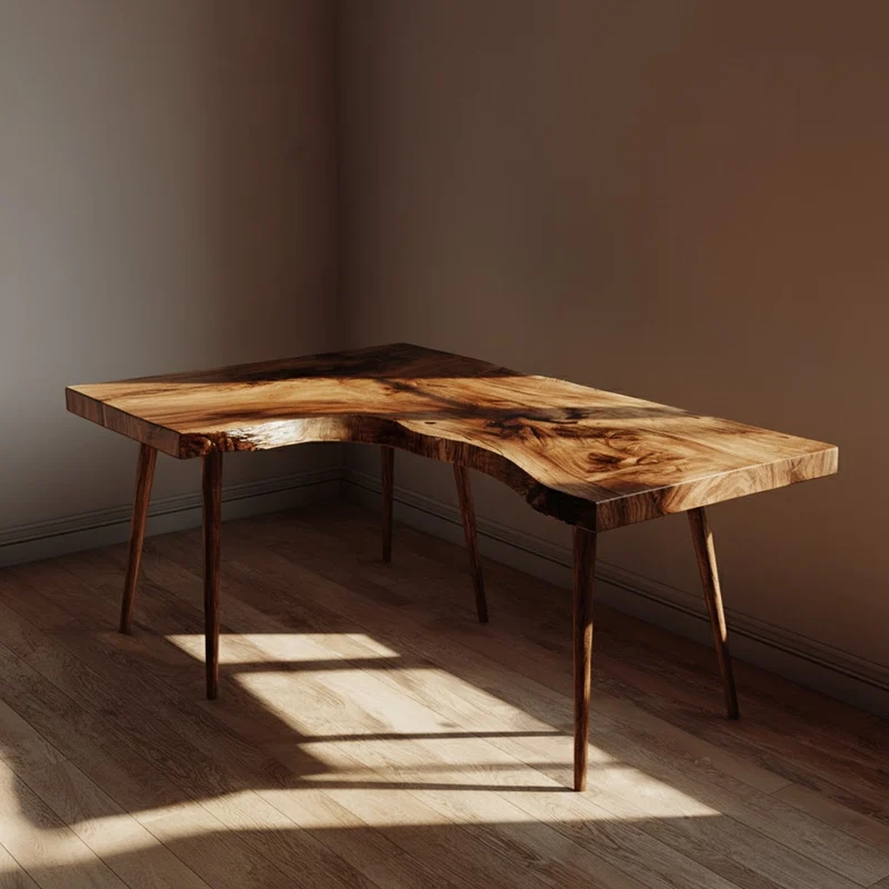 Spry Interior Rustic Organic Corner Office Desk, L-Shaped Solid Wood Writing Computer Table for Creative Studio, Reading Room SINLKIDK073