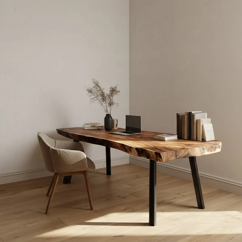 Spry Interior Organic Modern Work Desk, Handcrafted Solid Wood Writing Computer Table for Home Office, Bedside Study Room SINLKIDK072