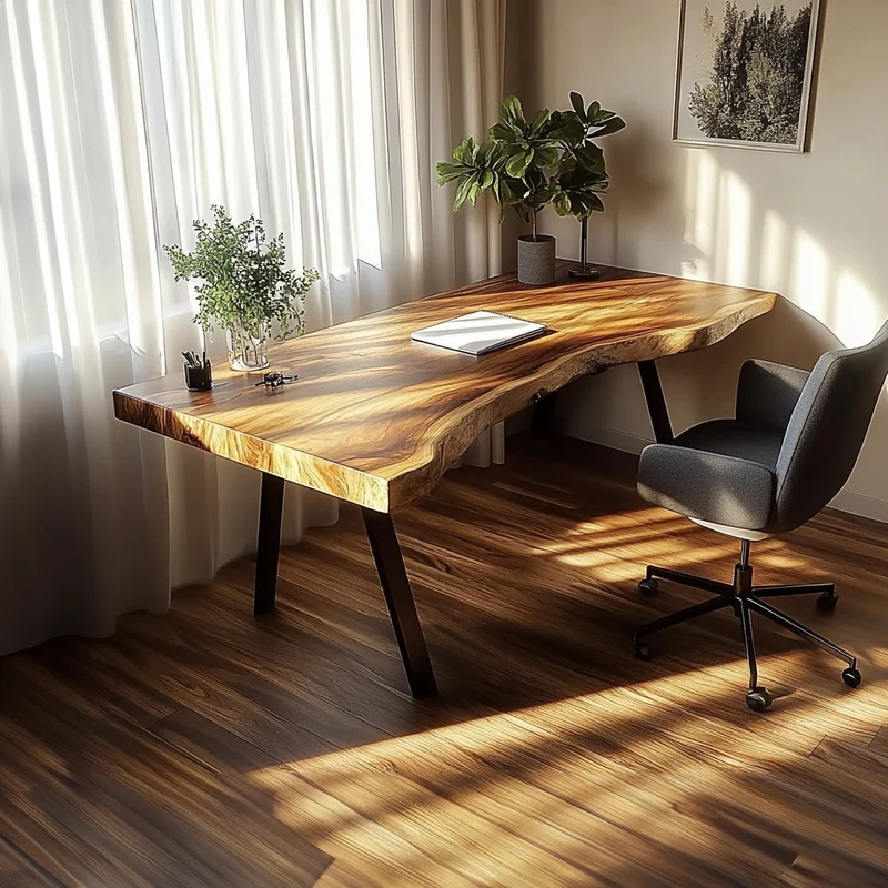 Spry Interior Rustic Live Edge Modern Desk, Solid Wood Computer Writing Table for Living Room & Home Office Study, Steel Legs SINLKIDK015