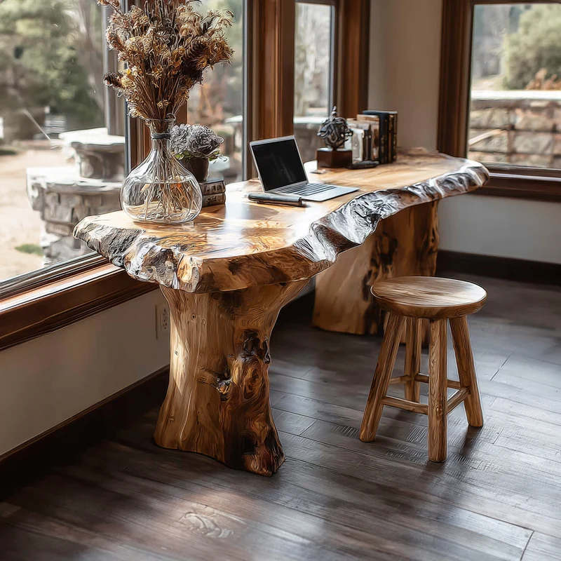 Rustic Live Edge Desk Living Room And Office Space SINLKIDK013