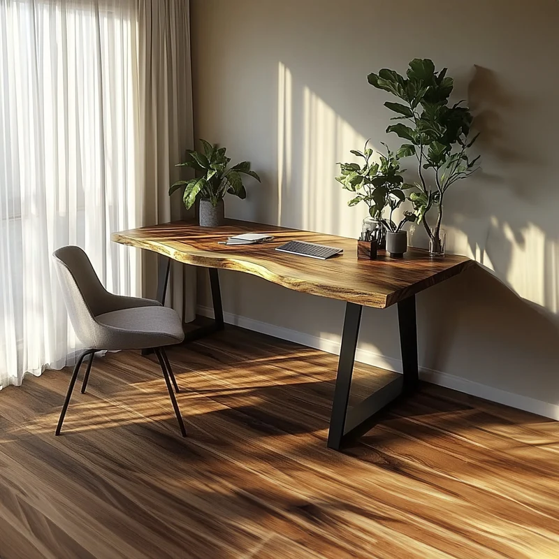 Spry Interior Natural Rustic Desk, Handcrafted Solid Wood Writing Computer Table for Bedroom Study, Work Corner Laptop Desk SINLKIDK017