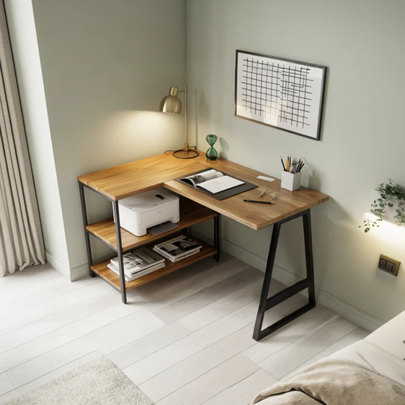 Spry Interior Modern Organic Line Corner Office Desk, L-Shaped Solid Wood Computer Writing Table for Bedroom & Study Workroom SINLSADK078