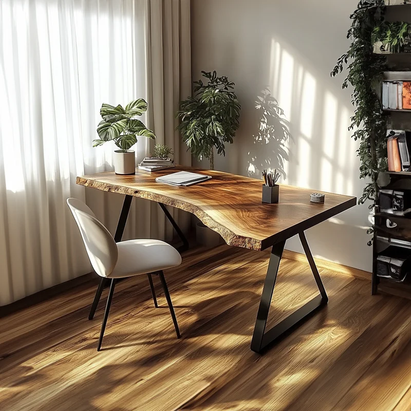 Spry Interior Minimal Rustic Desk, Handcrafted Solid Wood Writing Computer Table for Bedroom & Cozy Study Room, Laptop Workspace SINLKIDK018