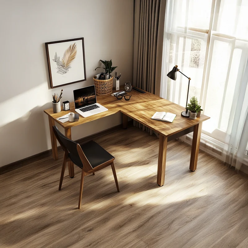 Spry Interior Contemporary Computer Corner Desk, Space Saving Solid Wood Writing L-Shaped Table for Home Office & Work Area SINLSADK051