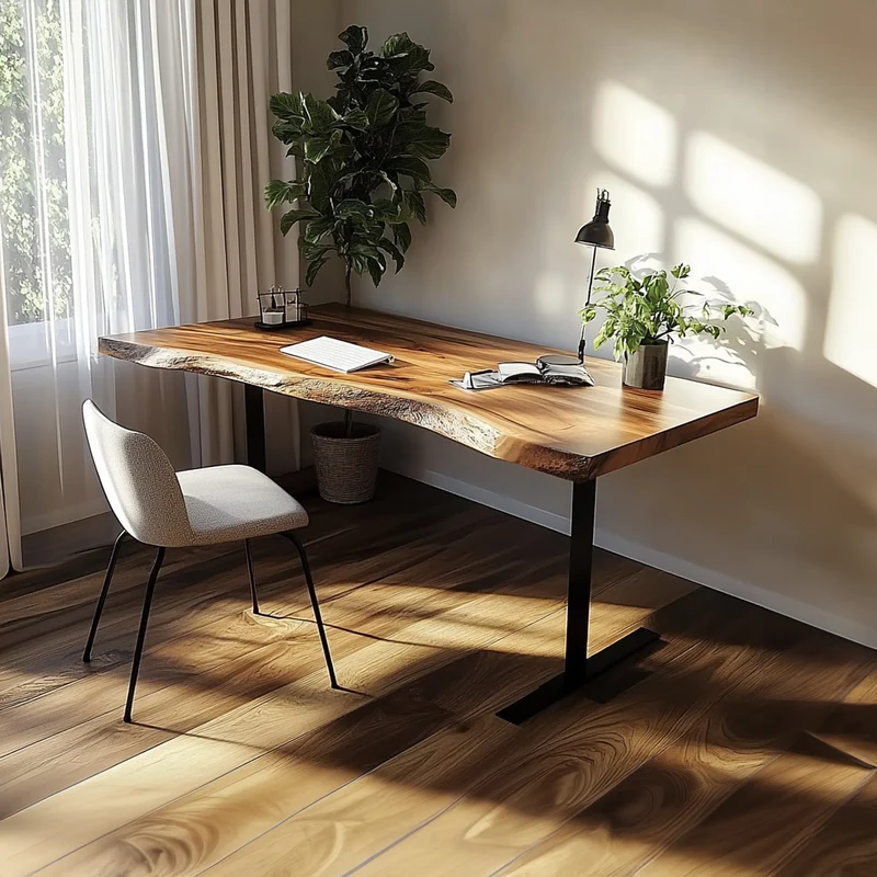 Spry Interior Rustic Contemporary Desk, Solid Wood Computer Writing Table for Bedroom, Home Office Study Workspace, Handcrafted SINLKIDK021
