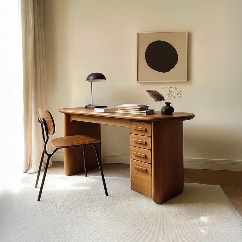 Spry Interior Mid Century Modern Writing Desk, Solid Wood Computer Study Table, Soft Minimalist Desk for Home Office & Workroom SINLSADK054