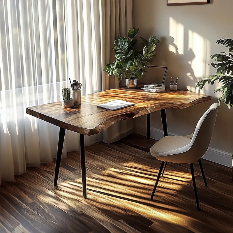 Spry Interior Rustic Computer Desk, Solid Wood Writing Table for Study Area, Reading Room Laptop Table with Metal Legs SINLKIDK026