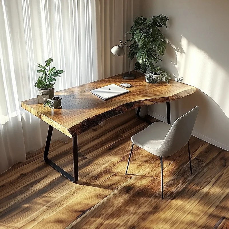 Spry Interior Organic Modern Office Desk, Solid Wood Writing Computer Table for Bedroom Study, Handcrafted Studio Laptop Workspace SINLKIDK030