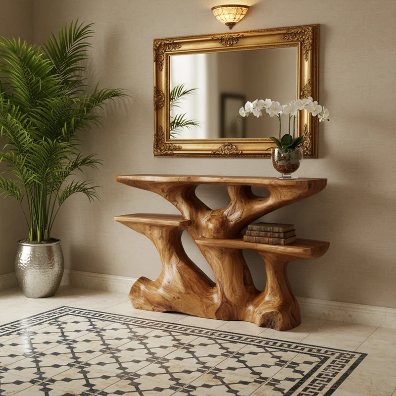 Spry Interior Mid Century Modern Console Table, Sculptural Solid Wood Entryway Foyer Accent Table, Living Room Sofa Display Stand SINLKICS432