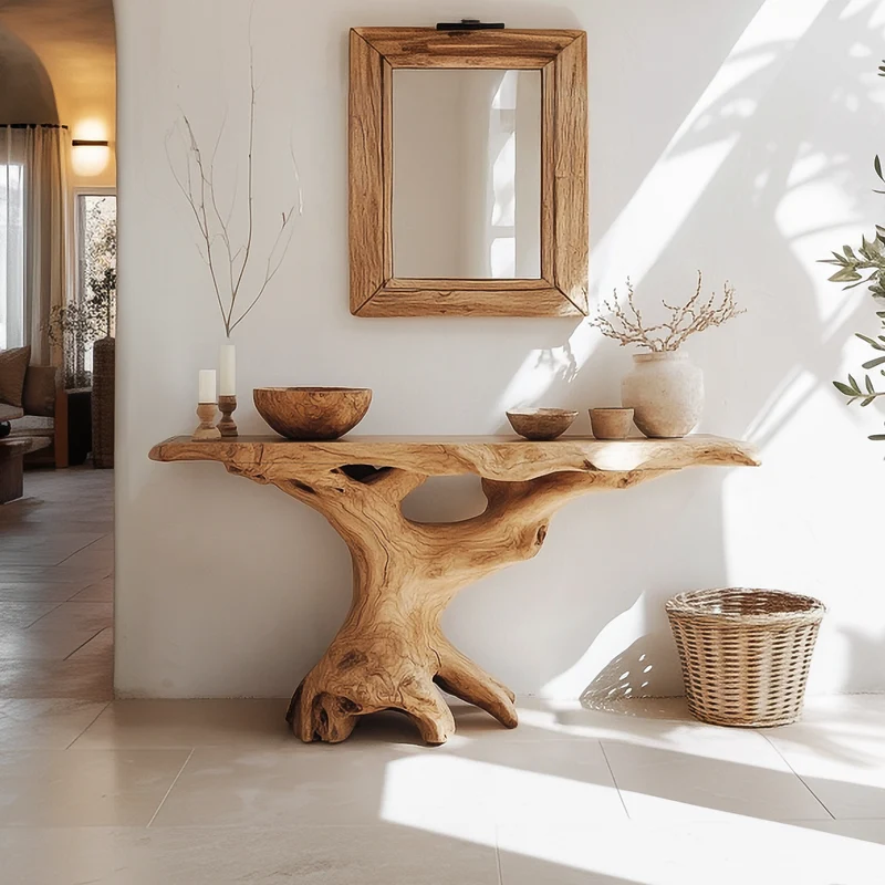 Spry Interior Mid Century Modern Console Table, Natural Solid Wood Entryway Foyer Table, Sleek Behind Sofa Hallway Accent Stand SINLSACS435