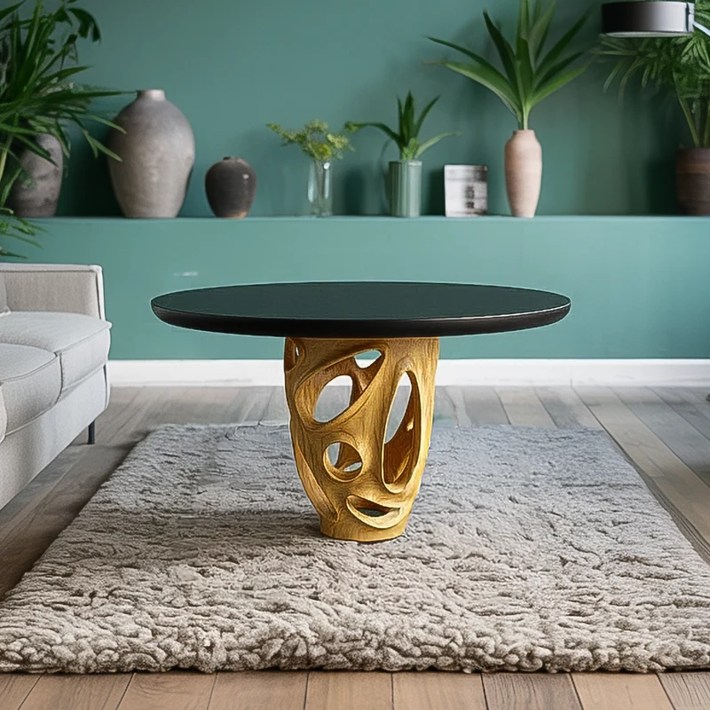 Spry Interior Rustic Solid Wood Round Coffee Table, Handcrafted Natural Wood Circular Center Table for Living Room, Accent Decor SINLSACF266