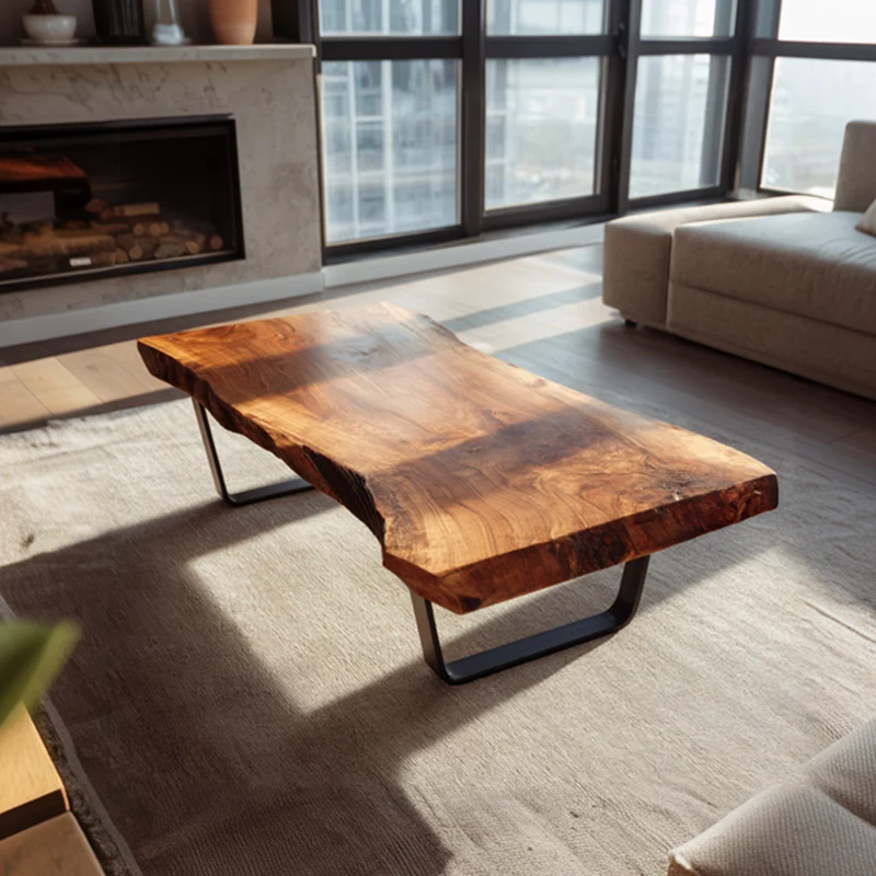 Spry Interior Rustic Handcrafted Wood Coffee Table, Solid Natural Wood Center Table, Mid Century Modern Living Room Accent Furniture SINLKICF270
