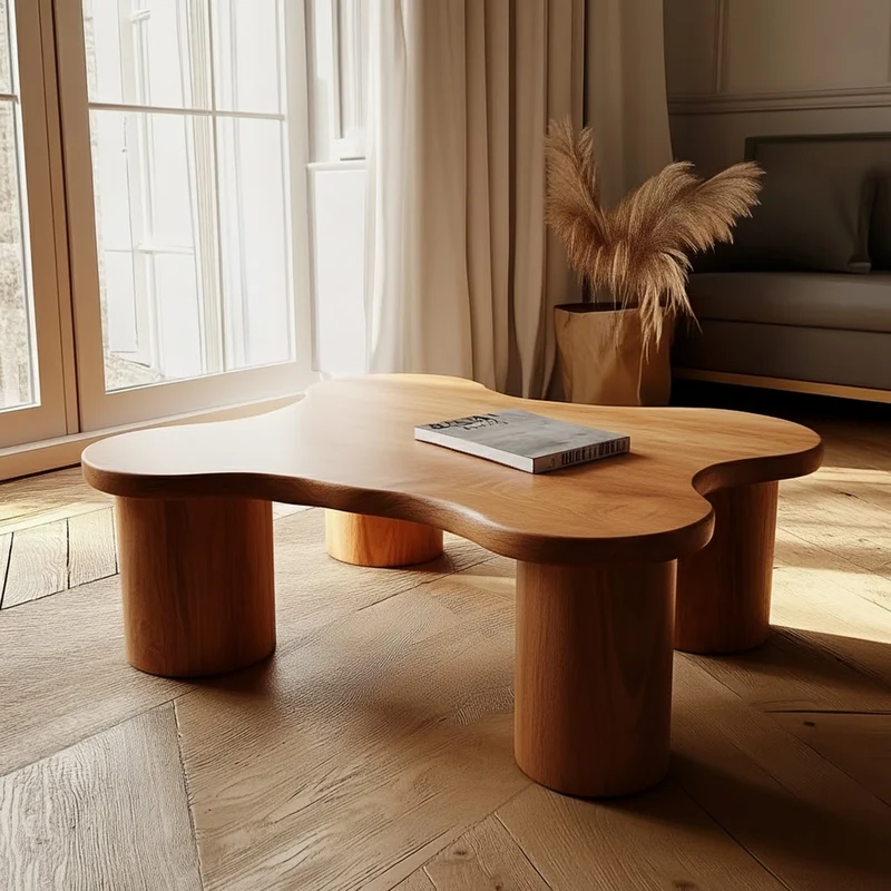 Spry Interior Mid Century Modern Coffee Table, Natural Solid Wood Low Profile Center Table, Handcrafted Living Room Accent Decor SINLKICF269